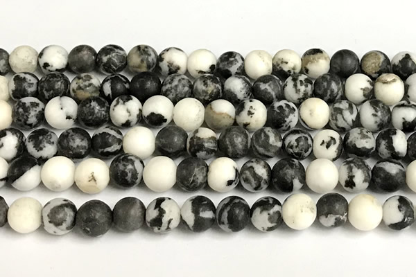 CBW193 15 inches 10mm round matte black & white jasper beads