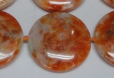 CCA478 15.5 inches 30mm flat round orange calcite gemstone beads