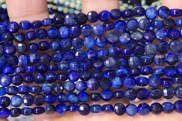 CCB1064 15 inches 4mm faceted coin blue tiger eye beads