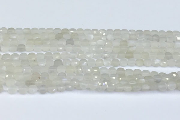 CCB1131 15 inches 4mm faceted coin white moonstone beads