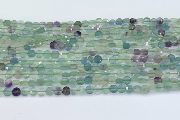 CCB1136 15 inches 4mm faceted coin fluorite beads