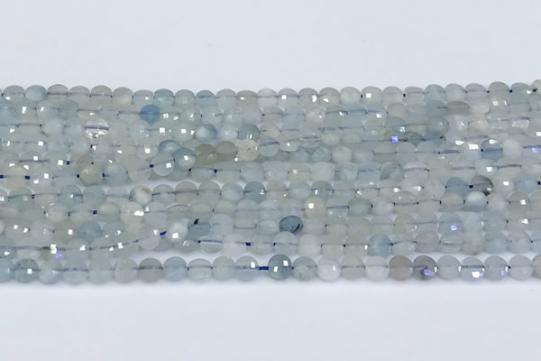 CCB1137 15 inches 4mm faceted coin aquamarine beads