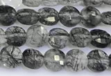 CCB1172 15 inches 4mm faceted coin black rutilated quartz beads