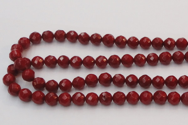 CCB124 15.5 inches 8mm faceted round red coral beads wholesale