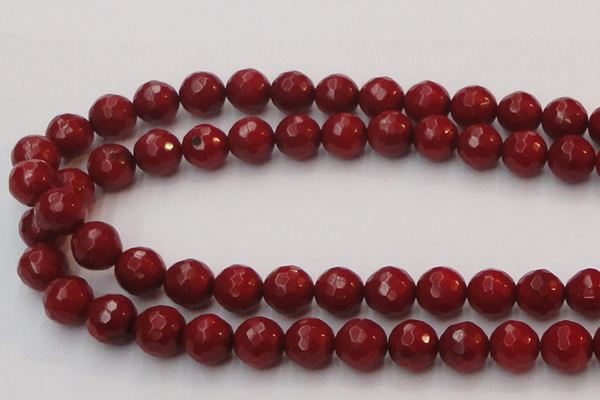 CCB125 15.5 inches 10mm faceted round red coral beads wholesale