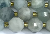 CCB1290 15 inches 9mm - 10mm faceted aquamarine gemstone beads