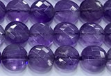 CCB1323 15 inches 6mm faceted coin amethyst gemstone beads