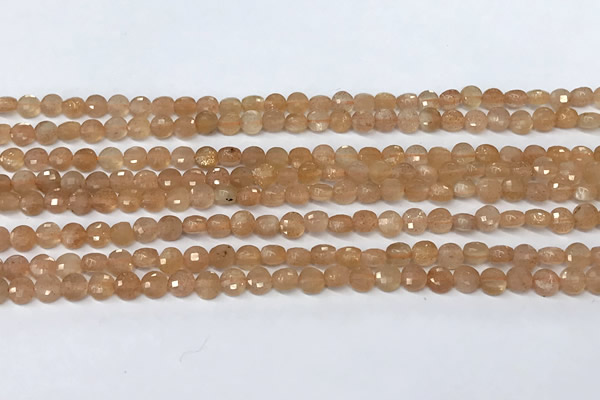 CCB1376 15 inches 4mm faceted coin sunstone beads