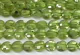 CCB1378 15 inches 4mm faceted coin peridot beads