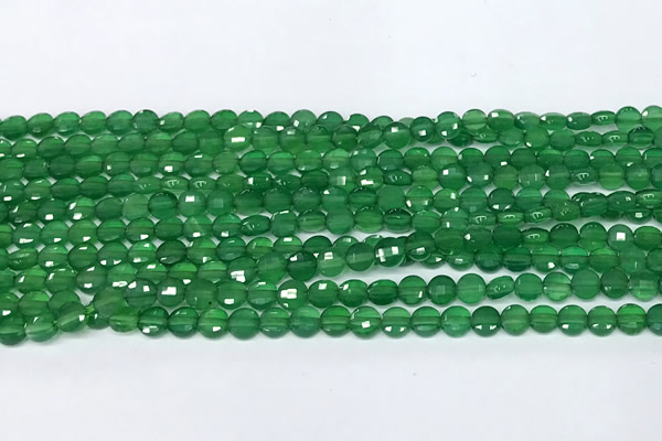 CCB1380 15 inches 4mm faceted coin green agate beads