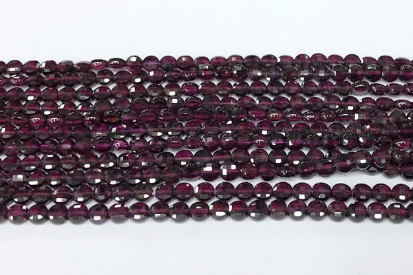 CCB1395 15 inches 4mm faceted coin red garnet beads