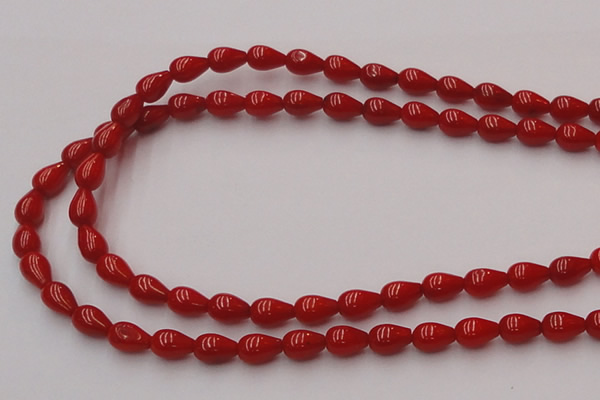 CCB140 15.5 inches 5*8mm teardrop red coral beads wholesale