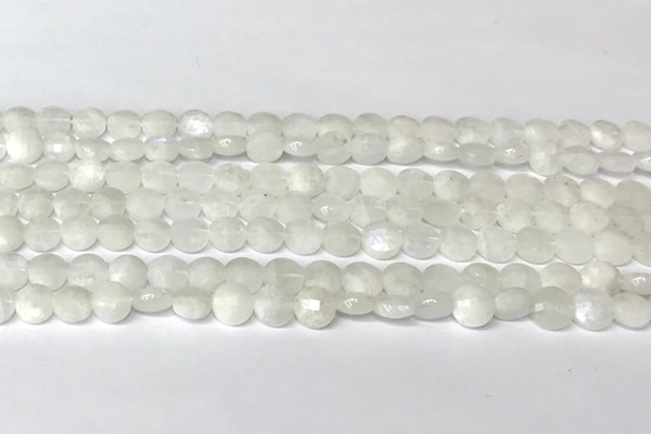 CCB1400 15 inches 6mm faceted coin white moonstone beads