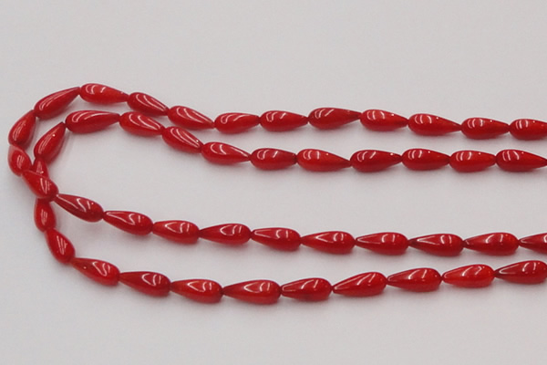 CCB141 15.5 inches 5*11mm teardrop red coral beads wholesale