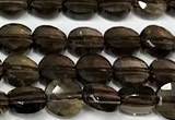 CCB1417 15 inches 6mm faceted coin smoky quartz beads