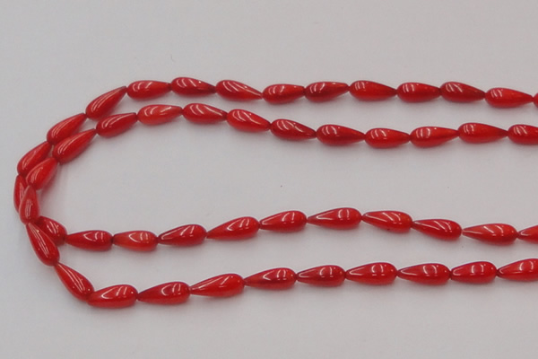 CCB142 15.5 inches 5*12mm teardrop red coral beads wholesale