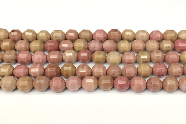 CCB1424 15 inches 9mm - 10mm faceted pink wooden jasper beads