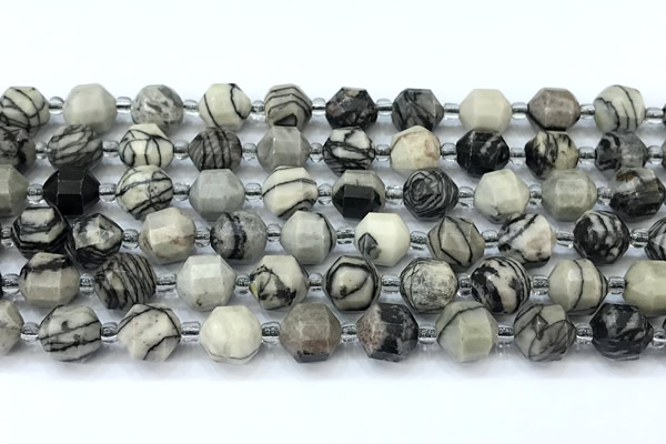 CCB1443 15 inches 7mm - 8mm faceted black water jasper beads