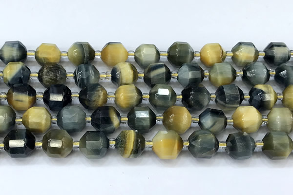 CCB1478 15 inches 9mm - 10mm faceted golden & blue tiger eye beads