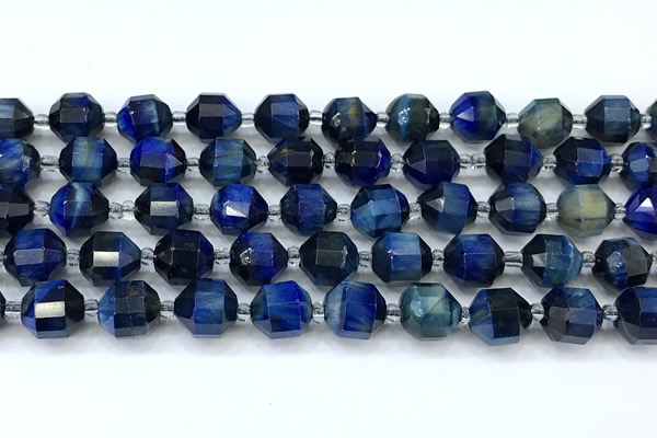 CCB1480 15 inches 9mm - 10mm faceted blue tiger eye beads