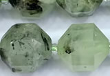 CCB1535 15 inches 11mm - 12mm faceted green rutilated quartz beads