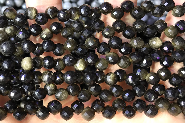 CCB1664 15 inches 6mm faceted teardrop golden obsidian beads