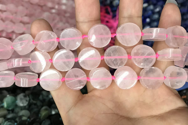 CCB500 15.5 inches 12mm coin rose quartz beads wholesale