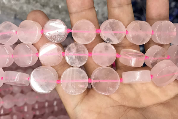 CCB502 15.5 inches 16mm coin rose quartz beads wholesale