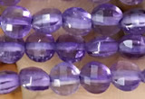 CCB531 15.5 inches 4mm faceted coin amethyst gemstone beads