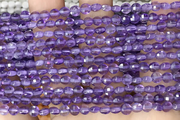 CCB531 15.5 inches 4mm faceted coin amethyst gemstone beads