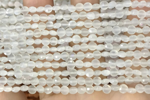 CCB542 15.5 inches 4mm faceted coin white moonstone beads