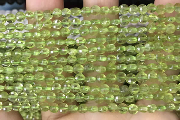 CCB547 15.5 inches 4mm faceted coin peridot gemstone beads