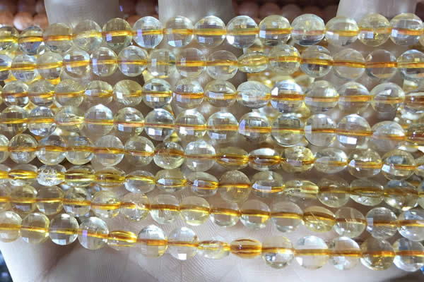 CCB610 15.5 inches 6mm faceted coin golden rutilated quartz beads