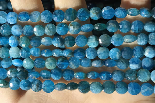 CCB615 15.5 inches 6mm faceted coin natural apatite gemstone beads