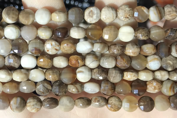 CCB622 15.5 inches 6mm faceted coin wood jasper gemstone beads