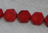 CCB64 15.5 inches 13mm hexagon red coral beads Wholesale