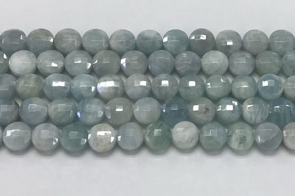 CCB680 15.5 inches 10mm faceted coin aquamarine gemstone beads