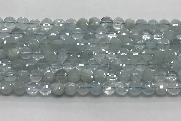 CCB700 15.5 inches 6mm faceted coin aquamarine gemstone beads