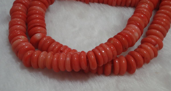 CCB81 15.5 inches 5*13mm roundel pale red coral beads Wholesale