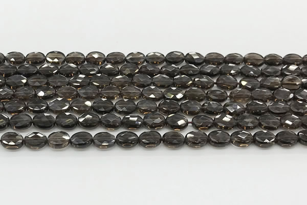 CCB922 15.5 inches 6*8mm faceted oval smoky quartz beads