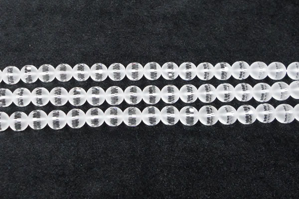 CCC614 15.5 inches 12mm faceted round matte natural white crystal beads