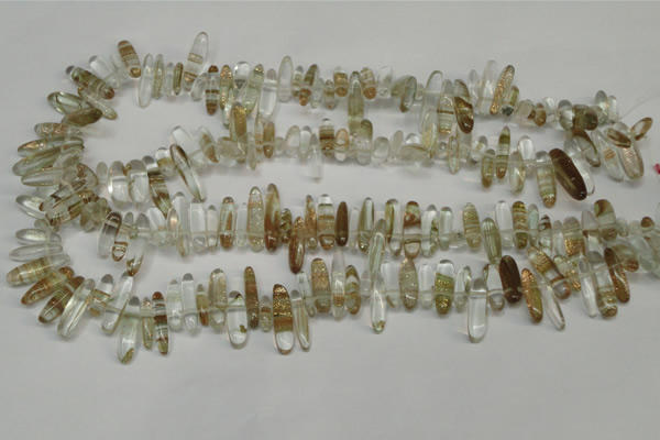 CCH340 15.5 inches 5*20mm gold sand quartz chips beads wholesale