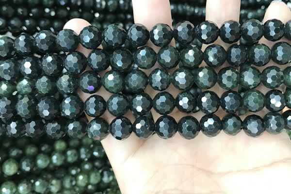 CCJ343 15.5 inches 6mm faceted round dark green jade beads