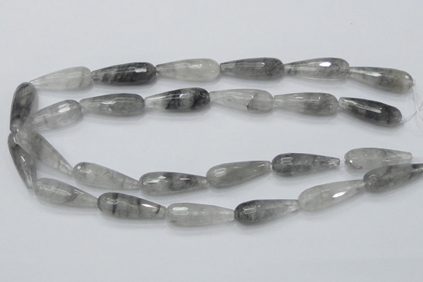 CCQ109 15.5 inches 10*30mm faceted teardrop cloudy quartz beads