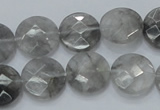 CCQ136 15.5 inches 15mm faceted coin cloudy quartz beads wholesale