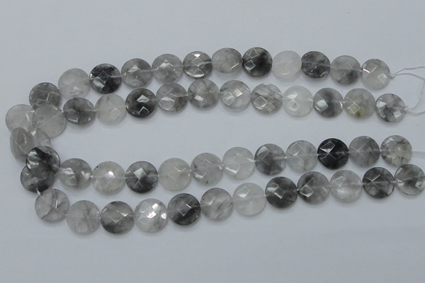 CCQ136 15.5 inches 15mm faceted coin cloudy quartz beads wholesale