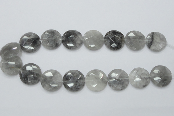 CCQ138 15.5 inches 25mm faceted coin cloudy quartz beads wholesale