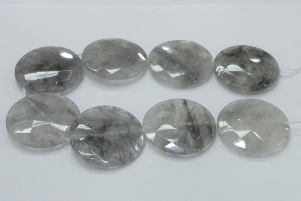 CCQ142 15.5 inches 50mm faceted coin cloudy quartz beads wholesale