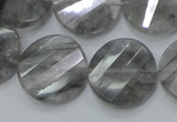 CCQ143 15.5 inches 20mm faceted & twisted coin cloudy quartz beads