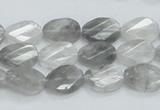 CCQ163 15.5 inches 10*14mm twisted & faceted oval cloudy quartz beads